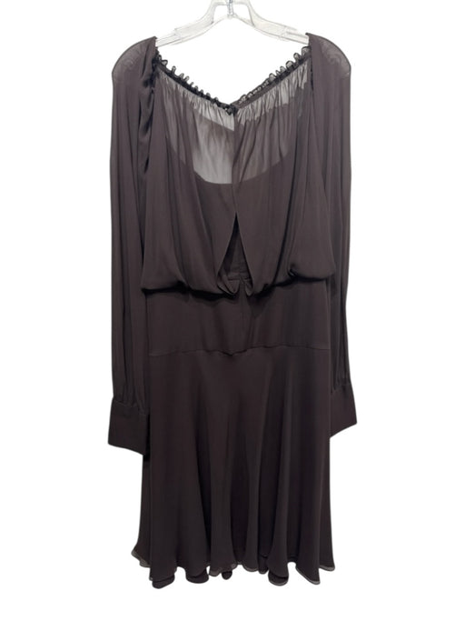 Escada Size 44 Dark Brown Silk Long Sleeve Off Shoulder Pleated Bow Detail Dress Dark Brown / 44