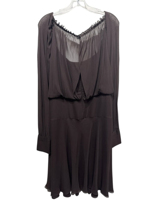 Escada Size 44 Dark Brown Silk Long Sleeve Off Shoulder Pleated Bow Detail Dress Dark Brown / 44
