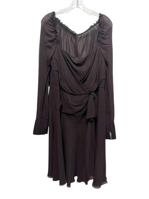 Escada Size 44 Dark Brown Silk Long Sleeve Off Shoulder Pleated Bow Detail Dress Dark Brown / 44