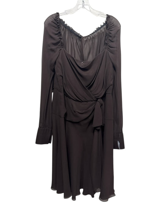 Escada Size 44 Dark Brown Silk Long Sleeve Off Shoulder Pleated Bow Detail Dress Dark Brown / 44