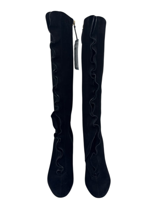 Valentino Garavani Shoe Size 38 Black Leather Suede ruffles Almond Toe Boots Black / 38