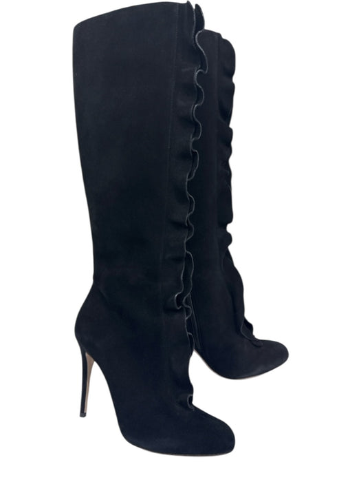 Valentino Garavani Shoe Size 38 Black Leather Suede ruffles Almond Toe Boots Black / 38