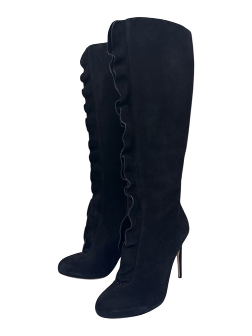 Valentino Garavani Shoe Size 38 Black Leather Suede ruffles Almond Toe Boots Black / 38
