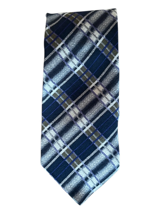 Armani Navy & Gray Silk Plaid Men's Ties Navy & Gray