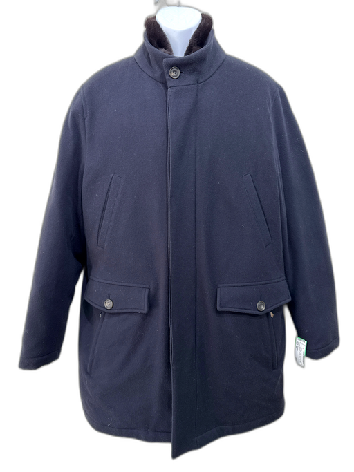 Corneliani Size 56 Navy Wool Solid Zip UP Fur collar Men's Jacket Navy / 56