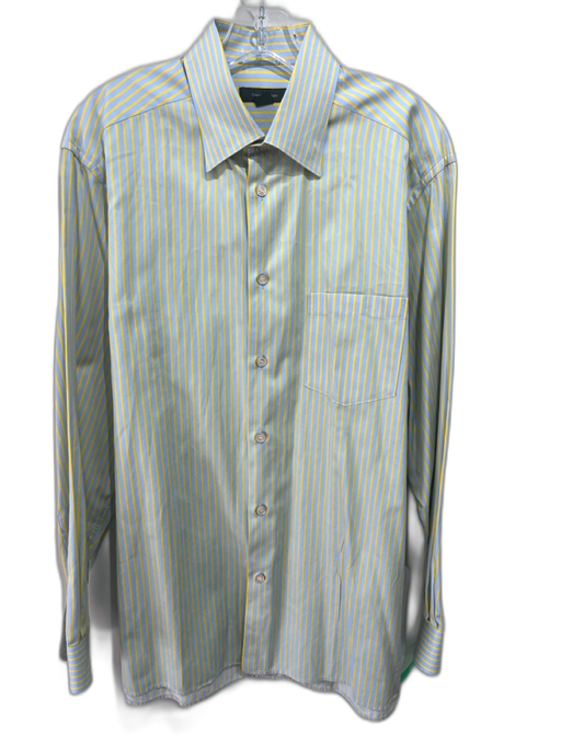 Zegna Size L Blue & Yellow Cotton Striped Button up Men's Long Sleeve Shirt Blue & Yellow / L