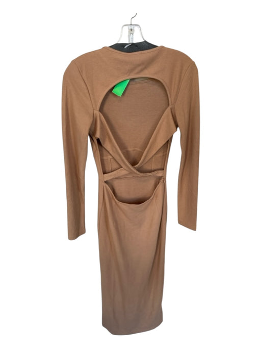 Pink Diamond Size 6 Tan Polyester Blend Long Sleeve Open Back Maxi Dress Tan / 6