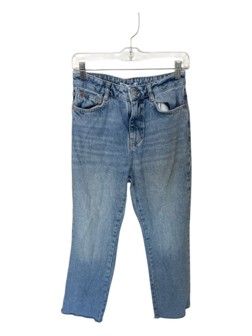 Zara Size 4 Med Light Wash Cotton High Waist Straight Leg Raw Hem Jeans Med Light Wash / 4