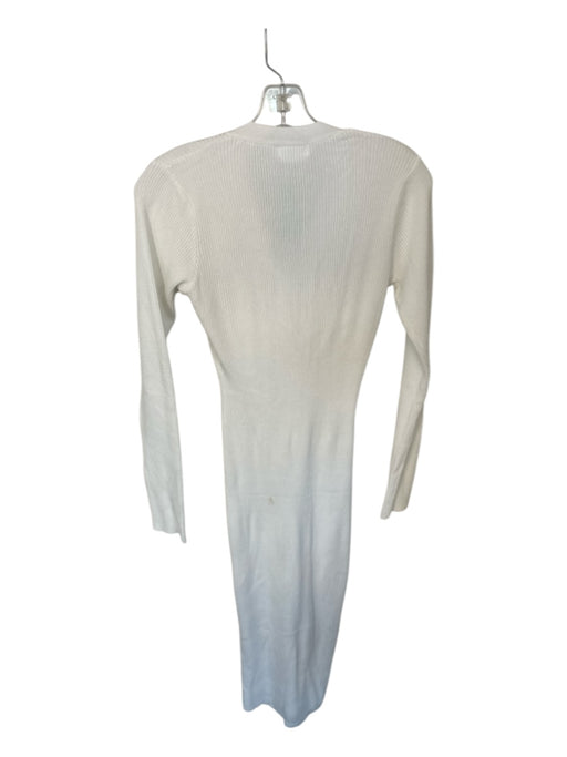Lovers + Friends Size M White Viscose Blend Long Sleeve Ribbed Buttons Dress White / M