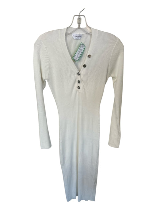 Lovers + Friends Size M White Viscose Blend Long Sleeve Ribbed Buttons Dress White / M
