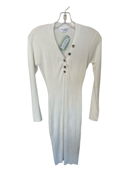 Lovers + Friends Size M White Viscose Blend Long Sleeve Ribbed Buttons Dress White / M
