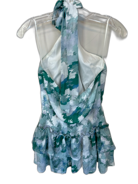 TCEC Size M White & Green Polyester Blend Abstract Ruffle Detail Scrunched Dress White & Green / M