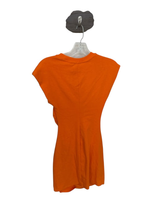 Zara Size S Orange Cotton Blend Scrunch Detail Cap Sleeve Round Neck Mini Dress Orange / S