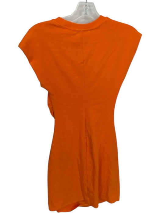 Zara Size S Orange Cotton Blend Scrunch Detail Cap Sleeve Round Neck Mini Dress Orange / S
