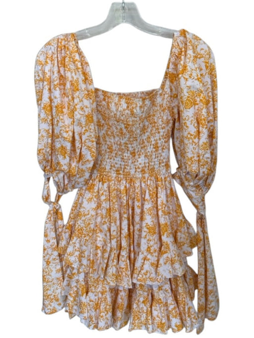 Caroline Constas Size S Orange & White Cotton Blend Floral Puff Sleeve Dress Orange & White / S