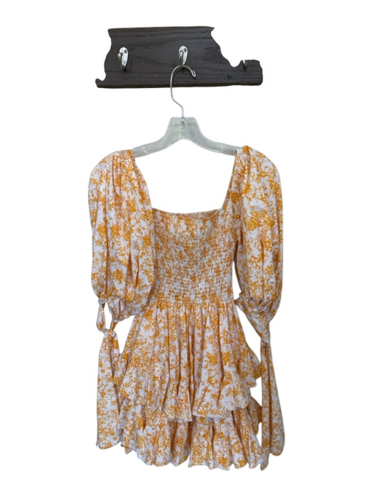 Caroline Constas Size S Orange & White Cotton Blend Floral Puff Sleeve Dress Orange & White / S