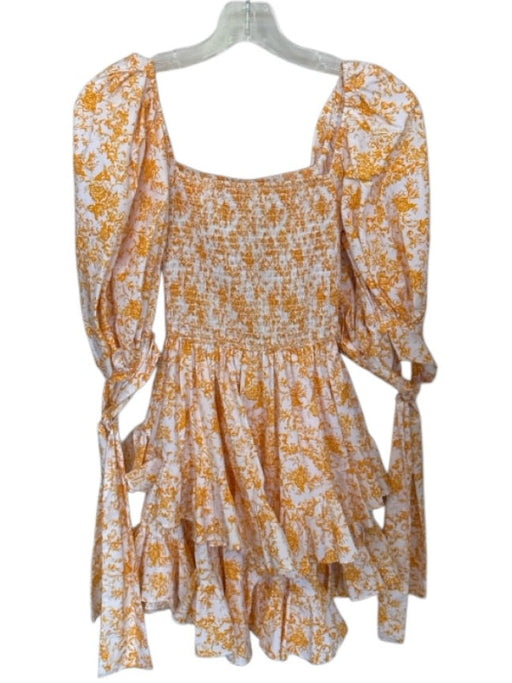 Caroline Constas Size S Orange & White Cotton Blend Floral Puff Sleeve Dress Orange & White / S