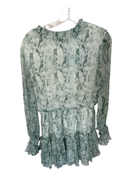 TCEC Size M Teal & White Polyester Long Sleeve Snake Print Ruffles Dress Teal & White / M