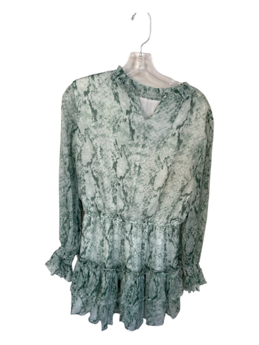 TCEC Size M Teal & White Polyester Long Sleeve Snake Print Ruffles Dress Teal & White / M