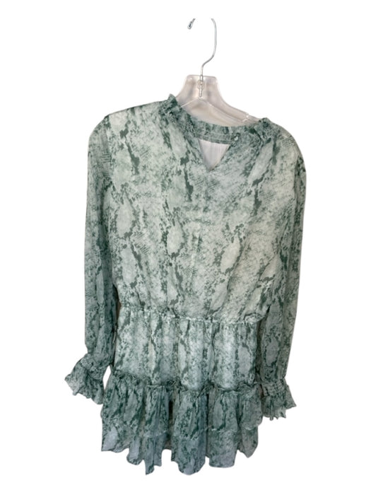 TCEC Size M Teal & White Polyester Long Sleeve Snake Print Ruffles Dress Teal & White / M