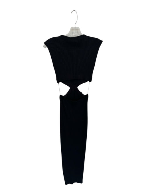 Zara Size M Black Cotton Ribbed V Neck Sleeveless Cut Out Dress Black / M