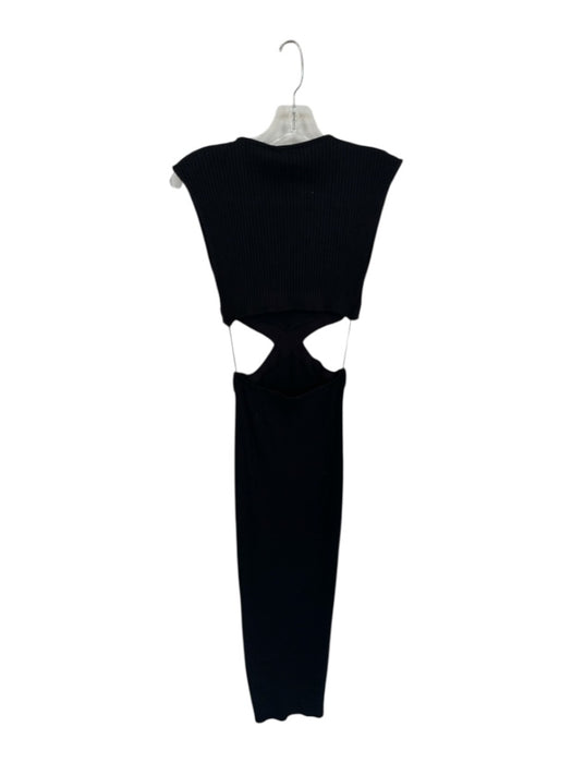 Zara Size M Black Cotton Ribbed V Neck Sleeveless Cut Out Dress Black / M