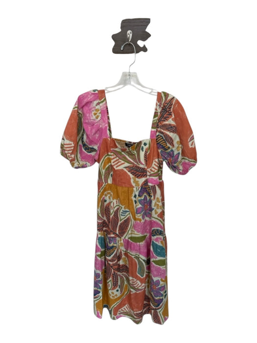 Crystal Sky Size M Multi Cotton Balloon Half Sleeve Floral Square Neck Dress Multi / M