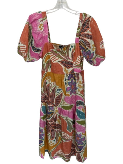 Crystal Sky Size M Multi Cotton Balloon Half Sleeve Floral Square Neck Dress Multi / M