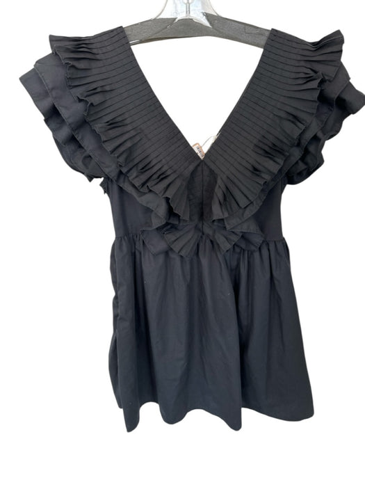 Entro Size M Black Cotton Accordian V Neck Dress Black / M