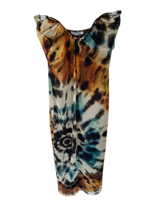 Zara Size M Teal & Orange Strapless Wire Tie Dye Maxi Dress Teal & Orange / M