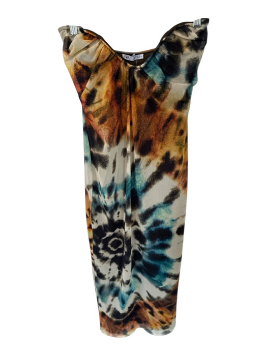 Zara Size M Teal & Orange Strapless Wire Tie Dye Maxi Dress Teal & Orange / M