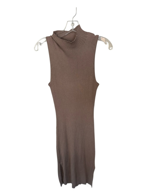 Olive & Oak Size L Taupe Rayon Sleeveless Mock Neck Ribbed Maxi Dress Taupe / L