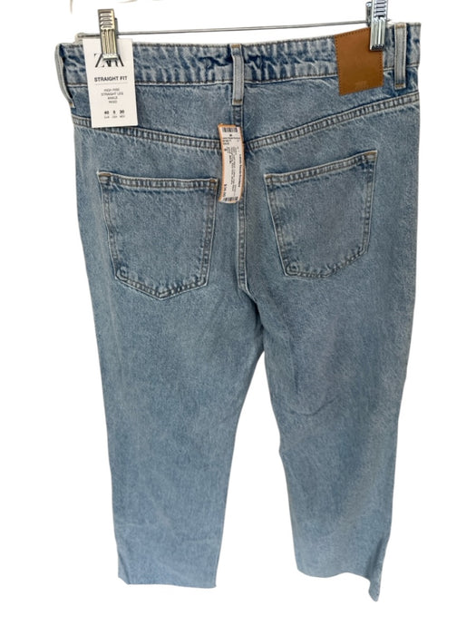 Zara Size 8 Light Wash Cotton High Waist Straight Leg Raw Hem Jeans Light Wash / 8