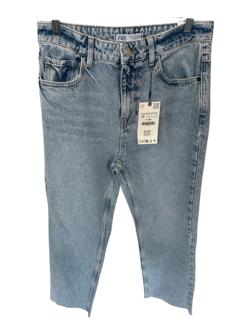 Zara Size 8 Light Wash Cotton High Waist Straight Leg Raw Hem Jeans Light Wash / 8