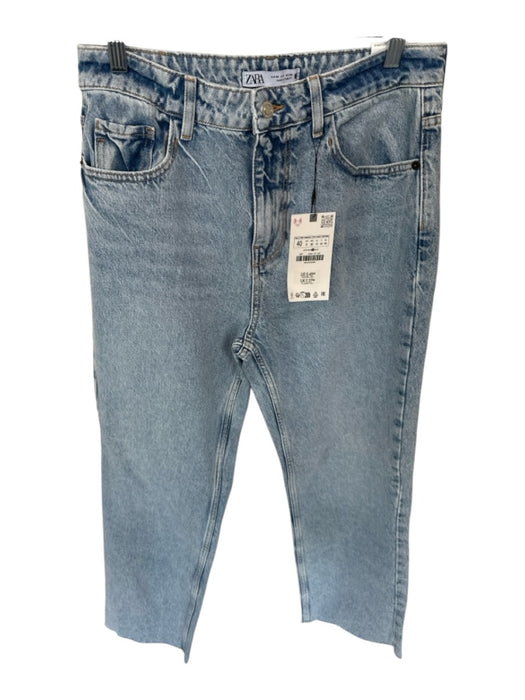Zara Size 8 Light Wash Cotton High Waist Straight Leg Raw Hem Jeans Light Wash / 8