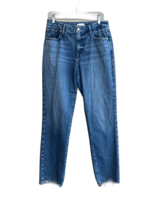 Good American Size 29 Medium Wash Cotton Blend Fading Mid Rise Raw Hem Jeans Medium Wash / 29