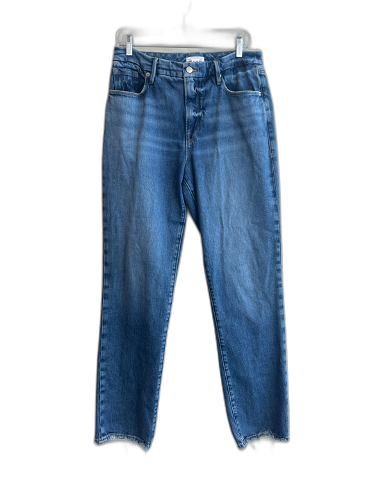 Good American Size 29 Medium Wash Cotton Blend Fading Mid Rise Raw Hem Jeans Medium Wash / 29