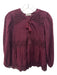Ulla Johnson Size 2 Burgundy Red Cotton Long Sleeve Crochet Lace Lace Up Top Burgundy Red / 2