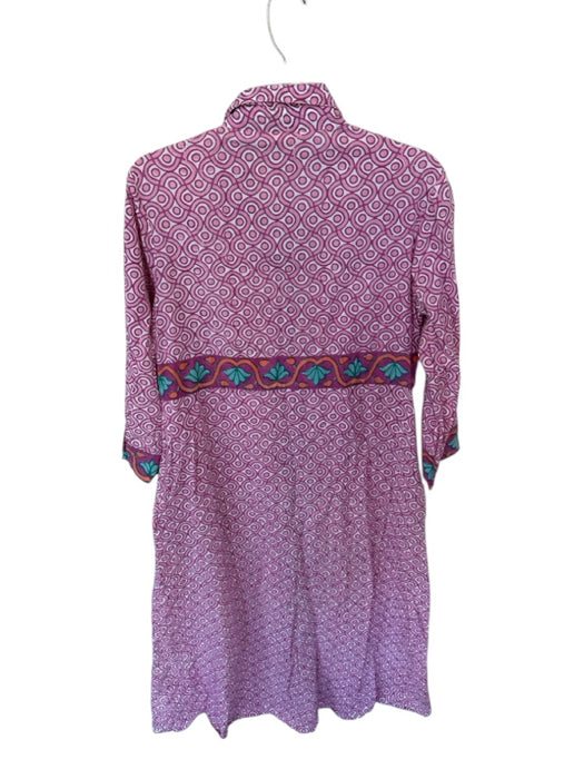 Oliphant Size L Fushcia Cotton Abstract Color & Fabric Block Button Down Dress Fushcia / L