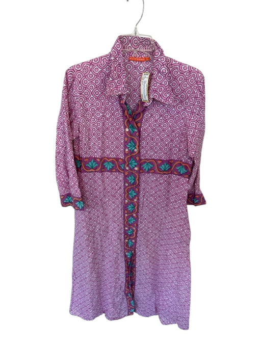 Oliphant Size L Fushcia Cotton Abstract Color & Fabric Block Button Down Dress Fushcia / L