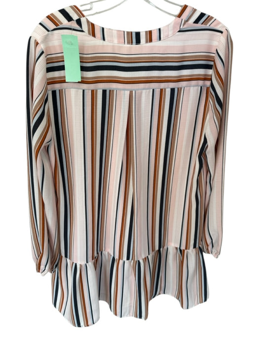 Sadie & Sage Size M Pink & Navy Polyester Stripe V Neck Long Sleeve Dress Pink & Navy / M