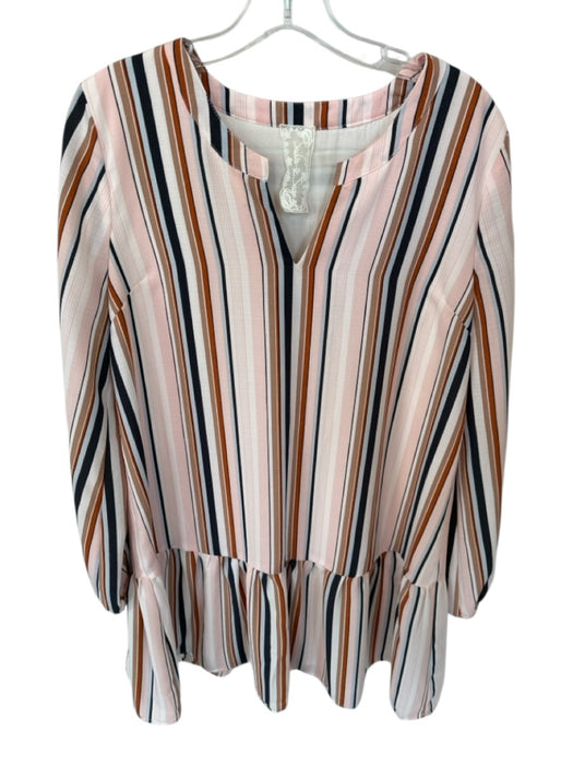 Sadie & Sage Size M Pink & Navy Polyester Stripe V Neck Long Sleeve Dress Pink & Navy / M