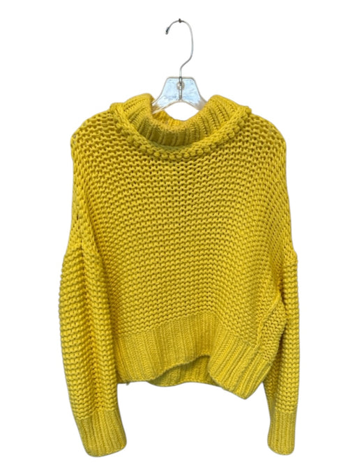 Free People Size S Yellow Cotton Mock Neck Chunky Knit Long Sleeve Sweater Yellow / S