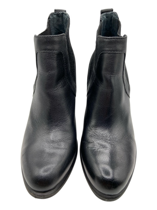 Ugg Shoe Size 10 Black Leather Stacked Heel Stretch Panels High Heel Booties Black / 10