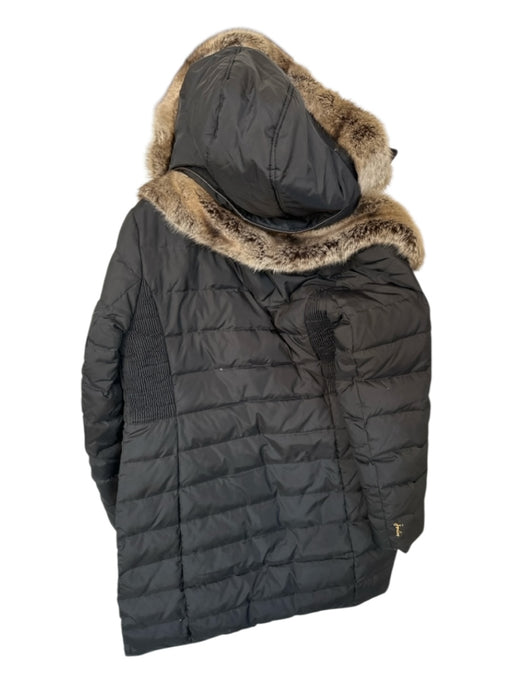 Joules Size 8 Black & Brown Polyester Puffer Faux Fur Trim Removable Hood Coat Black & Brown / 8