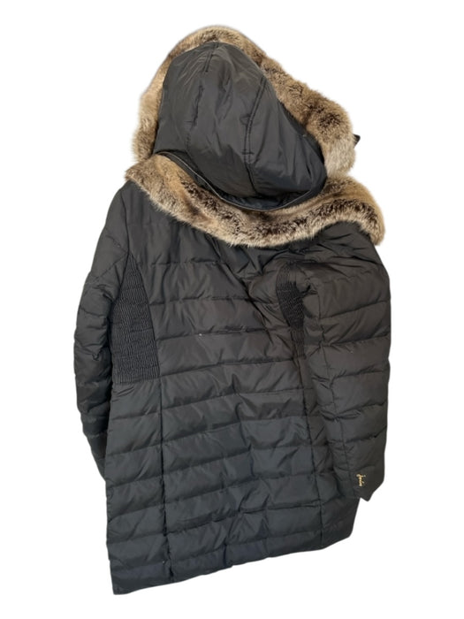 Joules Size 8 Black & Brown Polyester Puffer Faux Fur Trim Removable Hood Coat Black & Brown / 8