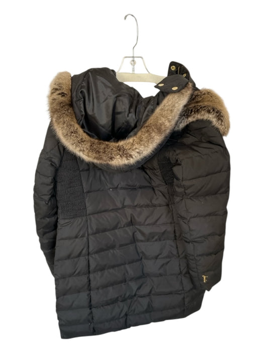 Joules Size 8 Black & Brown Polyester Puffer Faux Fur Trim Removable Hood Coat Black & Brown / 8