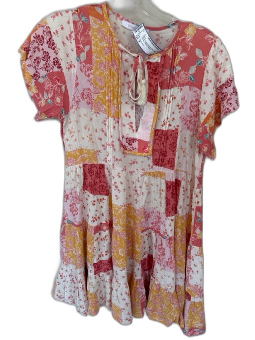 Olivaceous Size M Pink & Orange Rayon Short Sleeve Flowers Crinkle Dress Pink & Orange / M