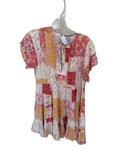 Olivaceous Size M Pink & Orange Rayon Short Sleeve Flowers Crinkle Dress Pink & Orange / M