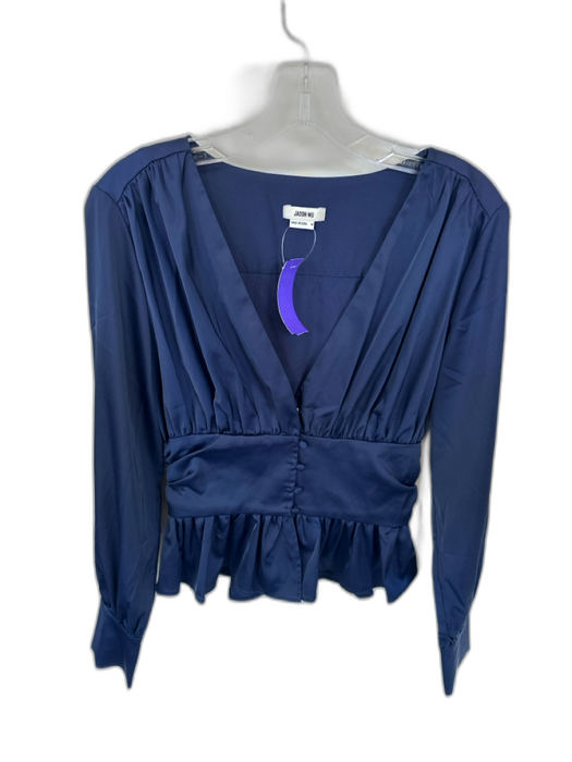 Jason Wu Size M Navy Polyester Long Balloon Sleeve Peplum Buttons Top Navy / M
